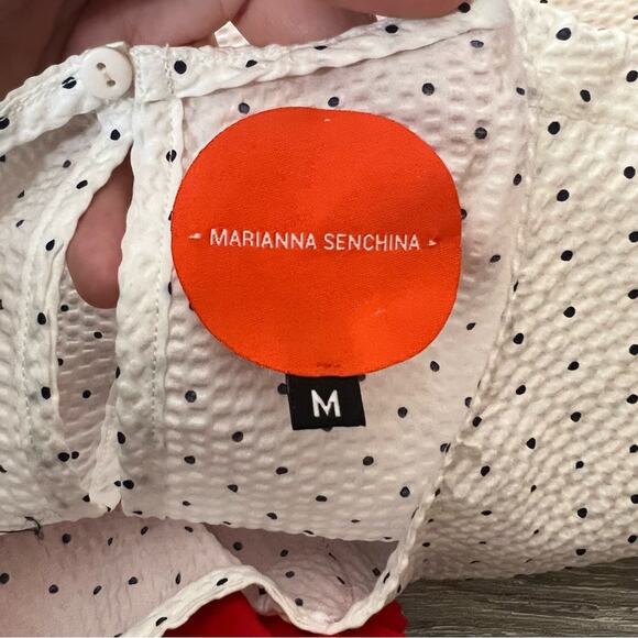 Marianna Senchina polka dot flower inscription sleeveless blouse top sz M - Picture 7 of 7